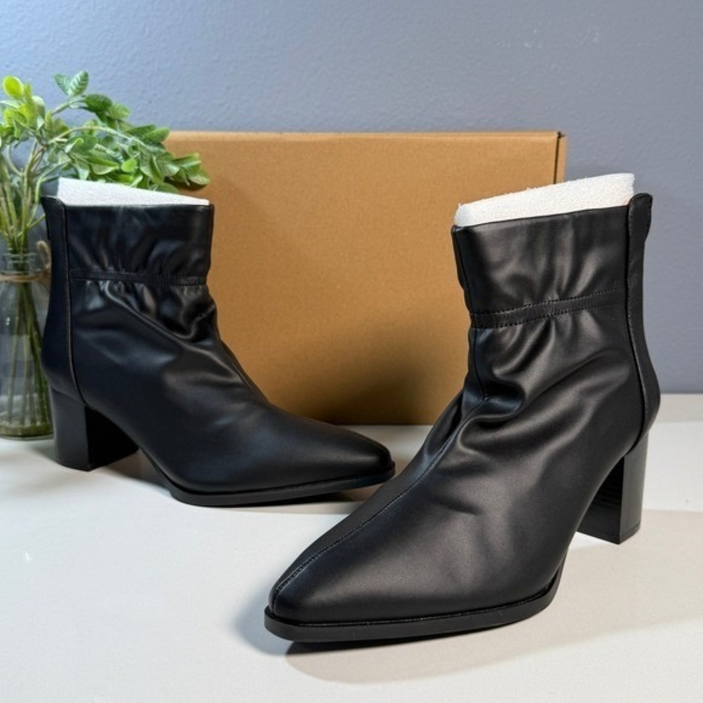 Journee Collection Ankle Boots Womens 8 Black New Ruched Pointed Toe Block‎ Heel